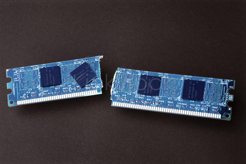 a computer dimm memory module broken in half
